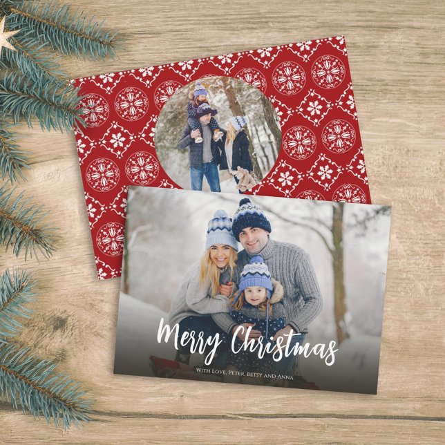 Cartão De Festividades Floco de neve vermelho Natal Simples Festivo 2 Fot (Criador carregado)