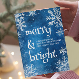 Cartão De Festividades Flocos Brancos de Neve E Azul Alegre e Radiante