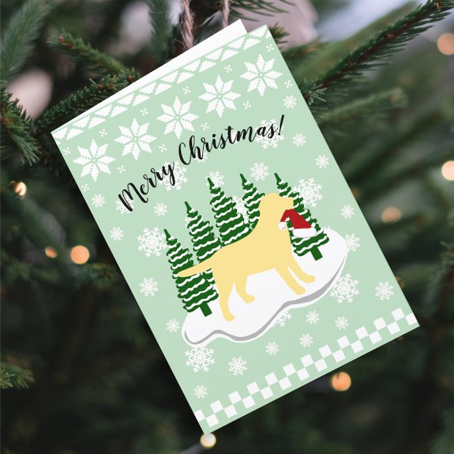 Cartão De Festividades Flocos de neve amarelo Labrador Natal Evergreen (Yellow Labrador Evergreen Snowflakes Design Christmas Cards for Yellow Labrador Owners.  Silhouette.)