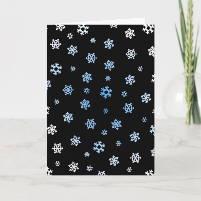 Cartão De Festividades Flocos de neve (Azul e Branco) (Frente)