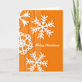 Cartão De Festividades Flocos de neve brancos, cor de laranja e branco, d