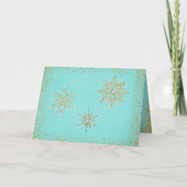 Cartão De Festividades Flocos de neve de Natal Aqua e Dourado