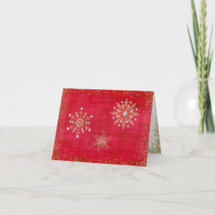 Cartão De Festividades Flocos de neve de Natal Vermelho e Dourado
