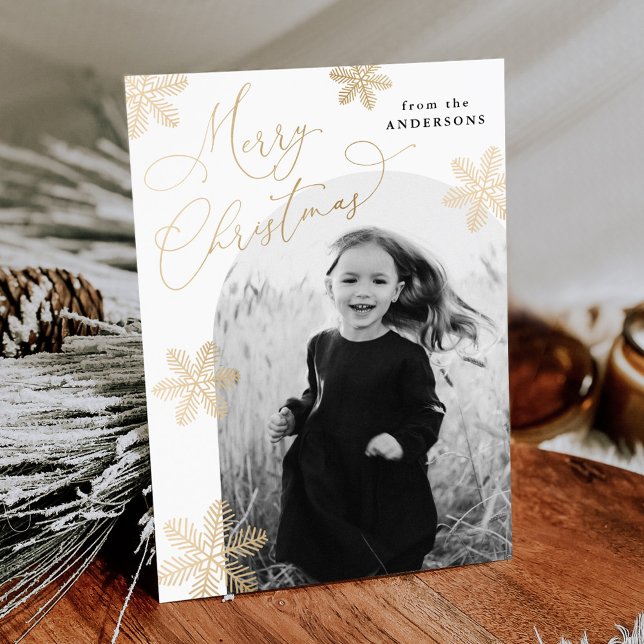 Cartão De Festividades Flocos de neve Dourados 2 Foto (Criador carregado)