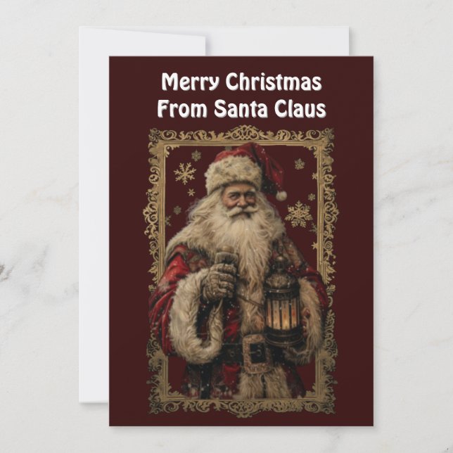 Cartão De Festividades Flocos de neve Fala Natal Cláusula Santa Dourada F (Frente)