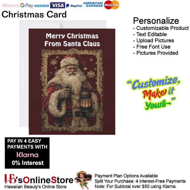 Cartão De Festividades Flocos de neve Fala Natal Cláusula Santa Dourada F (Snow Flakes Christmas Santa Clause Gold Framed Holiday Card 12.)