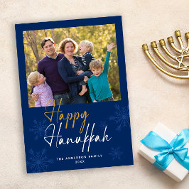 Cartão De Festividades Flocos de Neve Feliz Hanukkah Azul Escuro Foto