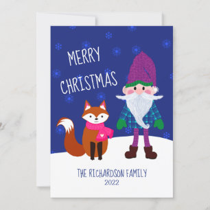 Cartão De Festividades Flocos de Neve Gnomo Cute Fox Fox Personalizados