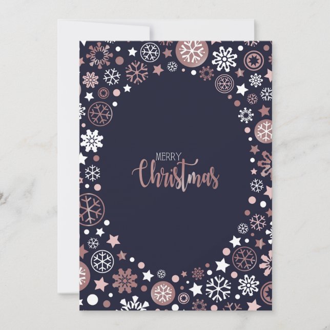 Cartão De Festividades Flocos de neve metálicos de inverno, rosa, de giz (Frente)