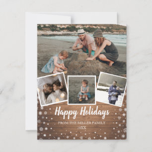 Cartão De Festividades Flocos de neve na colagem multifoto de madeira rus