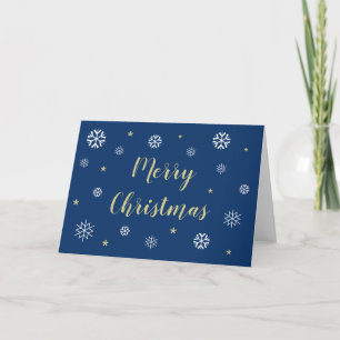 Cartão De Festividades Flocos de Neve Natal Feliz Azul Escuro