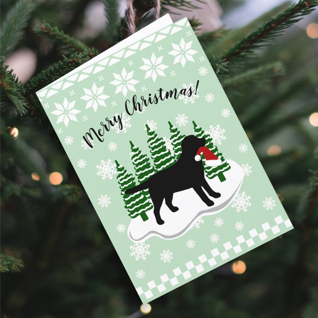 Cartão De Festividades Flocos de neve pretos do Evergreen do Natal de (Black Labrador Evergreen Snowflakes Design Christmas Cards for Black Labrador Owners.  Silhouette.)