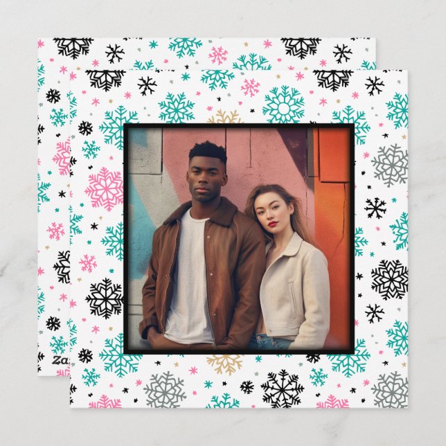 Cartão De Festividades Flocos de neve retrô (Frente/Verso)