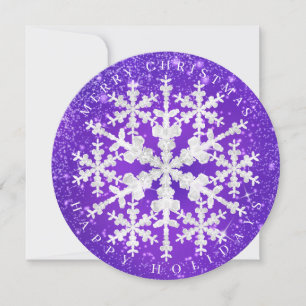 Cartão De Festividades Flocos de Neve Roxo Branco