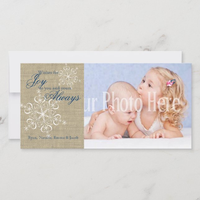 Cartão De Festividades Flocos de Neve Rústicos e Burlap (Frente)