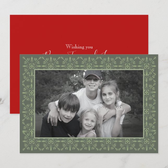 Cartão De Festividades Flocos de neve simples e verdes tradicionais (Frente/Verso)