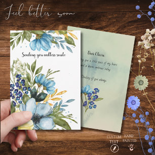 Cartão De Festividades Flor Azul Elegante Aquarela Pensando em você