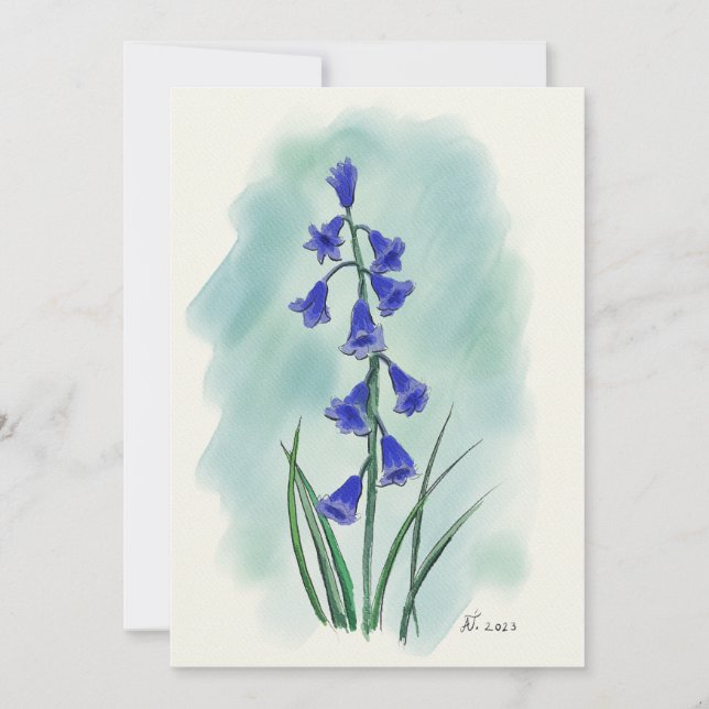 Cartão De Festividades Flor de aquarela azul (Frente)