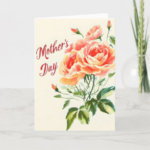 Cartão De Festividades Flor de Aquarela Retro dia de as mães