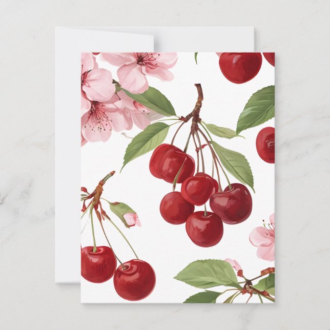 Cartão De Festividades Flor de Cerejeira e Cerejas (Frente)