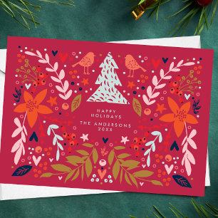 Cartão De Festividades Flor de Natal Bonito Magenta Vermelho