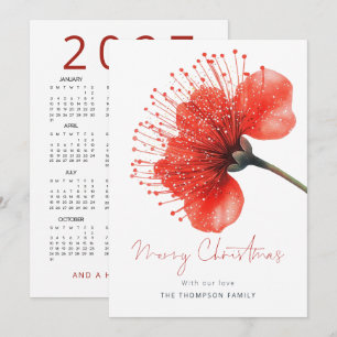 Cartão De Festividades Flor de Pōhutuka Calendário de Natal 2027 Feliz Na