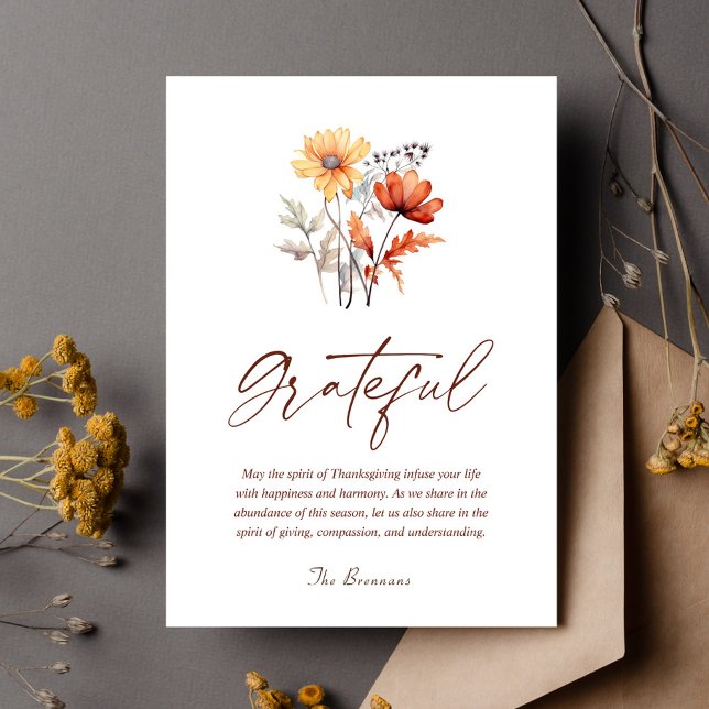 Cartão De Festividades Flor Selvagem Queda Moderna Elegante Ação de Graça (Wildflower Fall Modern Elegant Thanksgiving Holiday Card)