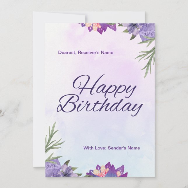Cartão De Festividades Flor Voilet Delicate Floral Birthday Card (Frente)