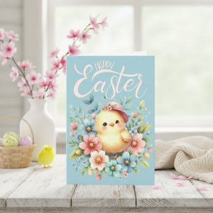 Cartão De Festividades Florais de Pastel Vintage e Felz pascoa Personaliz