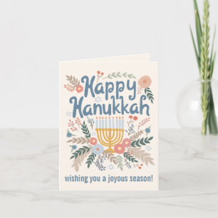 Cartão De Festividades FLorais do Hanukkah Arte Desenhada à Mão PERSONALI