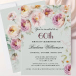 Cartão De Festividades Floral 60ª Festa de aniversário de Flor Rosa Elega<br><div class="desc">Comece esta comemoração especial de 60 anos em um estilo elegante com este belo e gentil convite floral feminino com flores silvestres misturadas à água e com vegetação rasteira. Todo o texto pode ser personalizado para o seu partido, incluindo a idade do convidado de honra. Se você tiver algum pedido...</div>