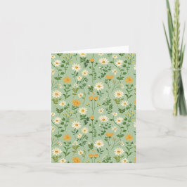 Cartão De Festividades Floral Botanical Green And Yellow Flower Pattern.