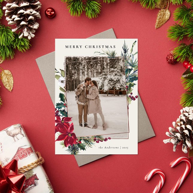 Cartão De Festividades Floral Botânico de Aquarela de Natal Elegante (Criador carregado)