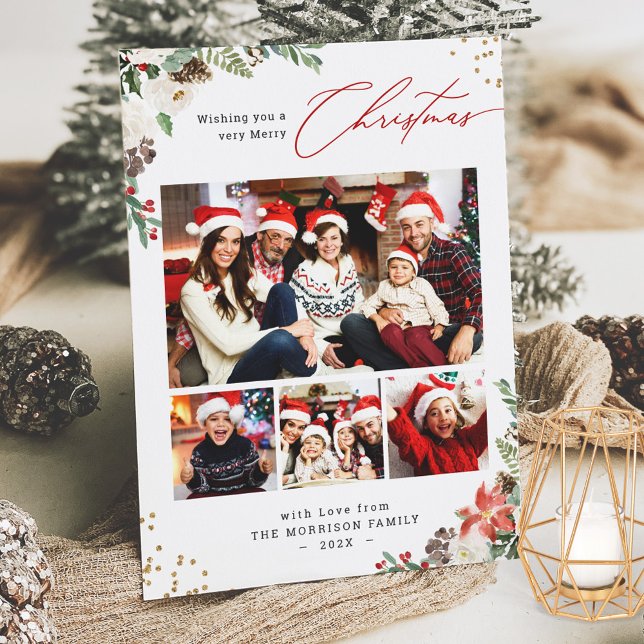 Cartão De Festividades Floral Botânico Inverno 4 Foto Natal (Criador carregado)