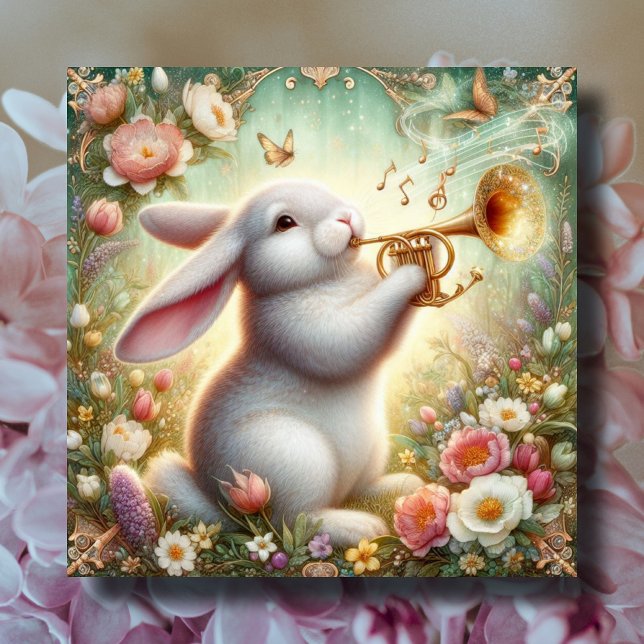 Cartão De Festividades Floral Bunny Music Notes Art Nouveau Páscoa (Criador carregado)