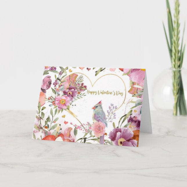 Cartão De Festividades Floral de Aquarela Bonito do dia de os namorados (Frente)