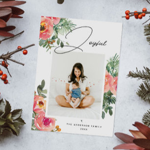Cartão De Festividades Floral de Aquarela Elegante Foto de Natal alegre