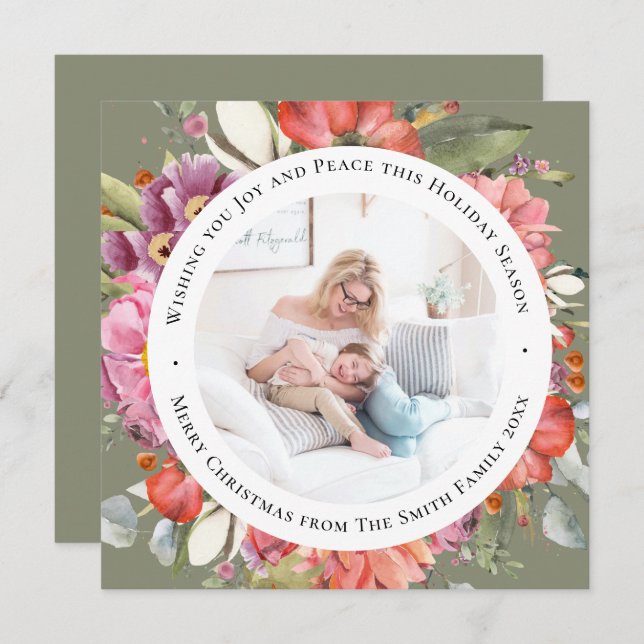 Cartão De Festividades Floral de Aquarela Moderna de Peony Rosa Elegante (Frente/Verso)