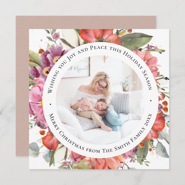 Cartão De Festividades Floral de Aquarela Moderna de Peony Rosa Elegante (Frente/Verso)