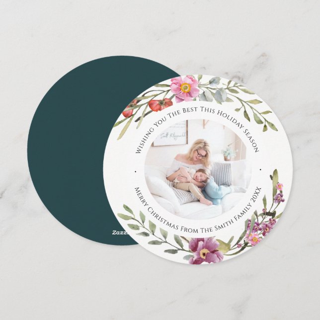 Cartão De Festividades Floral de Aquarela Moderna de Peony Rosa Elegante (Frente/Verso)