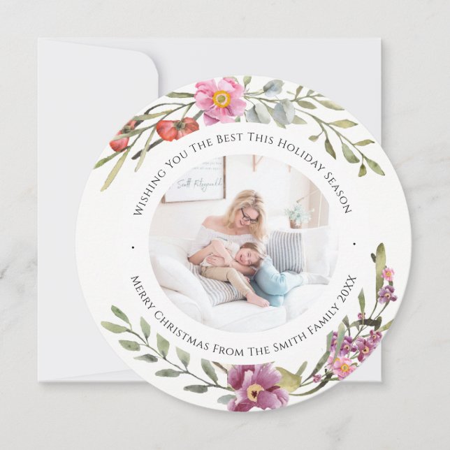 Cartão De Festividades Floral de Aquarela Moderna de Peony Rosa Elegante (Frente)