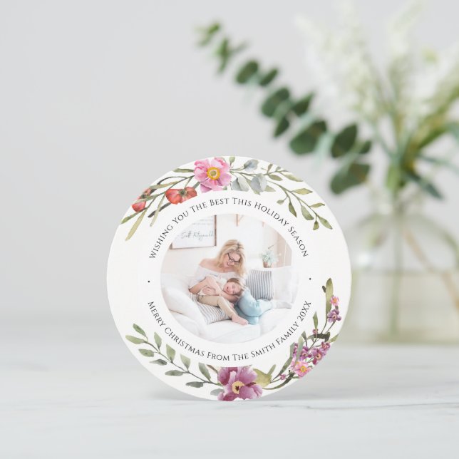 Cartão De Festividades Floral de Aquarela Moderna de Peony Rosa Elegante (Em pé/Frente)