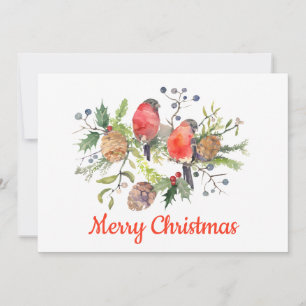 Cartão De Festividades Floral de Bullfinch da Aquarela Natal Personalizad