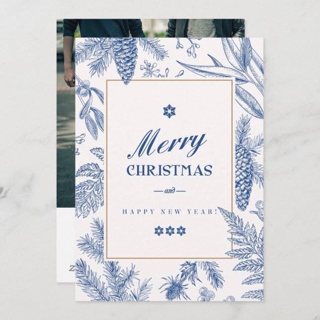 Cartão De Festividades Floral de Férias Azul | Feriado em Foto LGBT  (Frente/Verso)