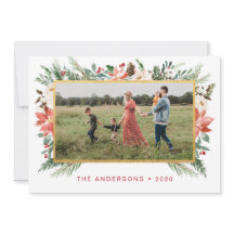 Floral de Natal com Aquarela com Foto Dourada