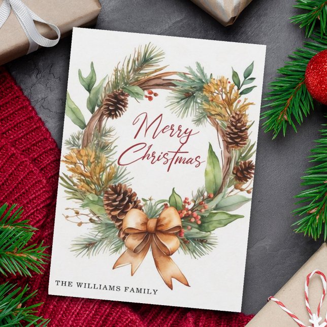 Cartão De Festividades Floral de Pinecone, Seco, no Natal Russo (Criador carregado)