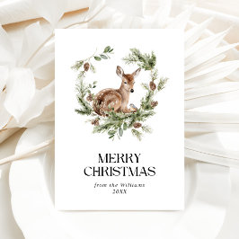 Cartão De Festividades Floral Deer Elegant Watercolor Feliz Natal