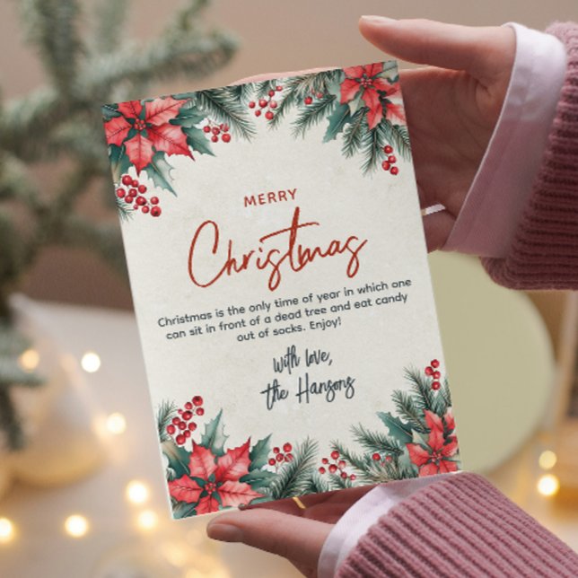 Cartão De Festividades Floral e pinheiros, Feliz Natal Personalizado (Criador carregado)