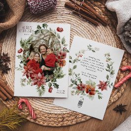 Cartão De Festividades Floral Elegant Watercolor Foto de Natal Feliz