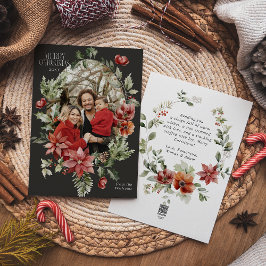 Cartão De Festividades Floral Elegant Watercolor Foto de Natal Feliz